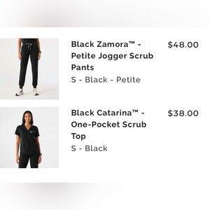 FIGS Black Zamora Small Petite Jogger Scrub Pants and Black Catarina Small top 🖤